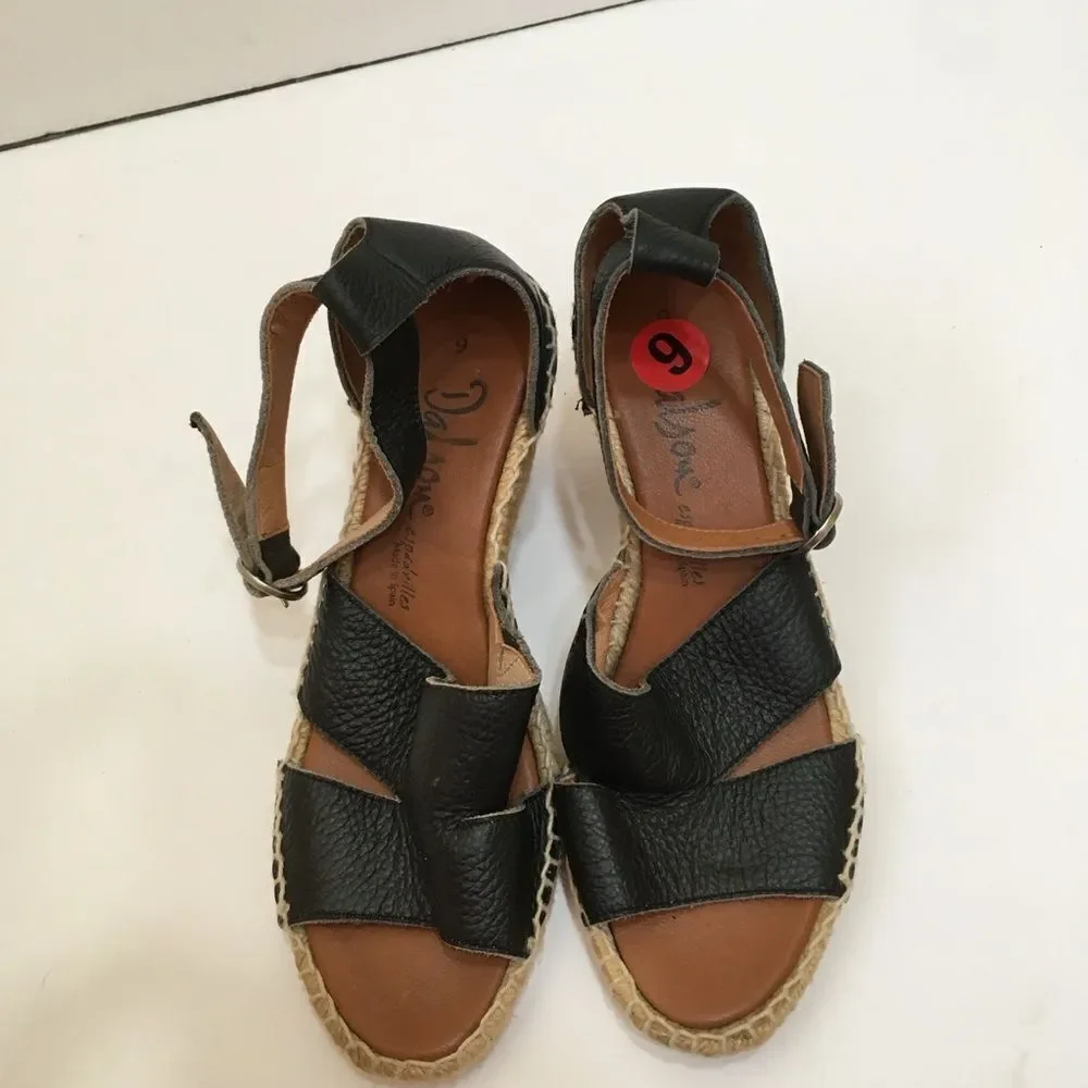DALSON ESPADRILLE WEDGES IN BLACK LEATHER‎